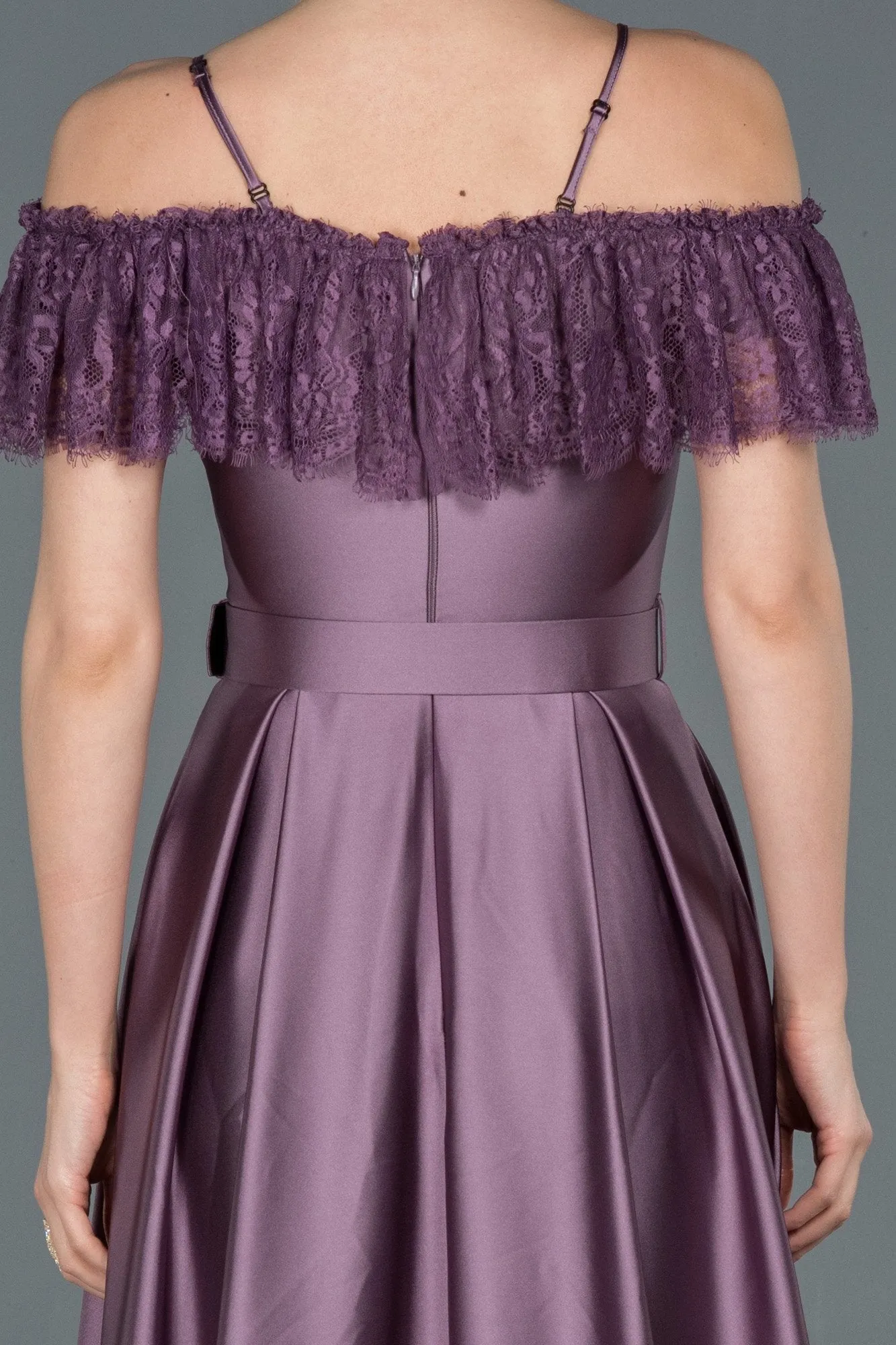 16713 Lavender Lace Collar Belt Satin Dress
