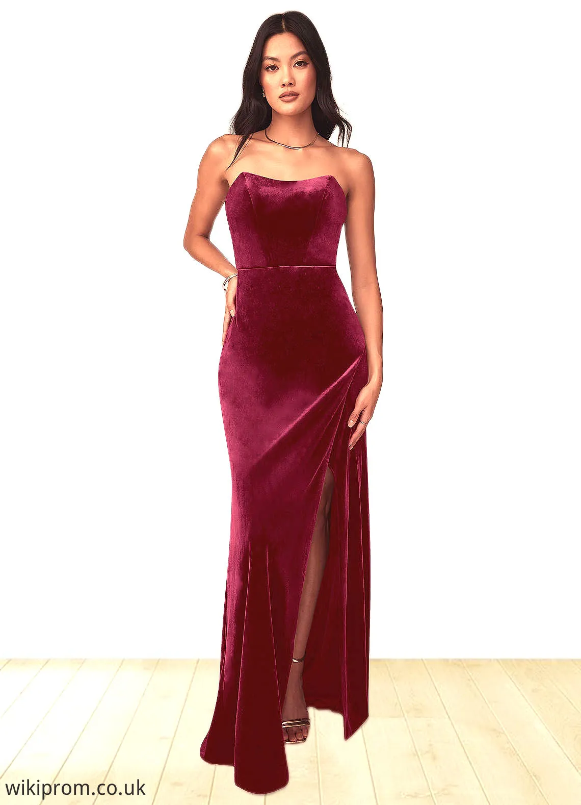 Alicia A-Line Strapless Velvet Floor-Length Dress SWKP0019776