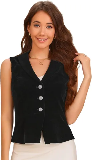 Allegra K Women's Waistcoat Suit Velvet Sleeveless Lapel V Neck Dressy Teacher Blazer Vests