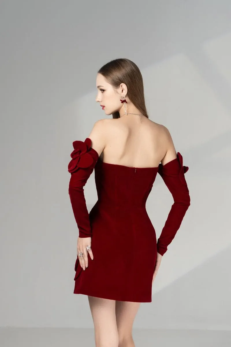 AMORA A-LINE COLD SHOULDER VELVET MINI DRESS