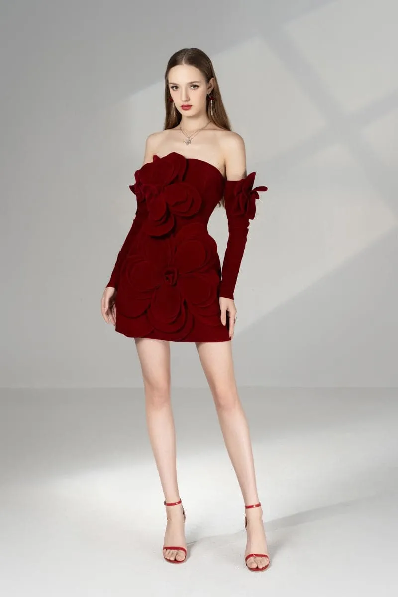 AMORA A-LINE COLD SHOULDER VELVET MINI DRESS
