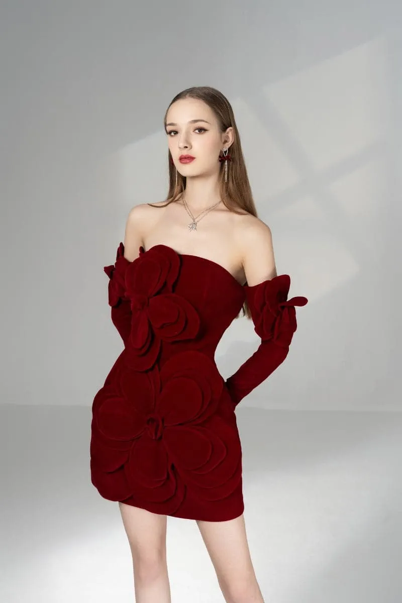 AMORA A-LINE COLD SHOULDER VELVET MINI DRESS