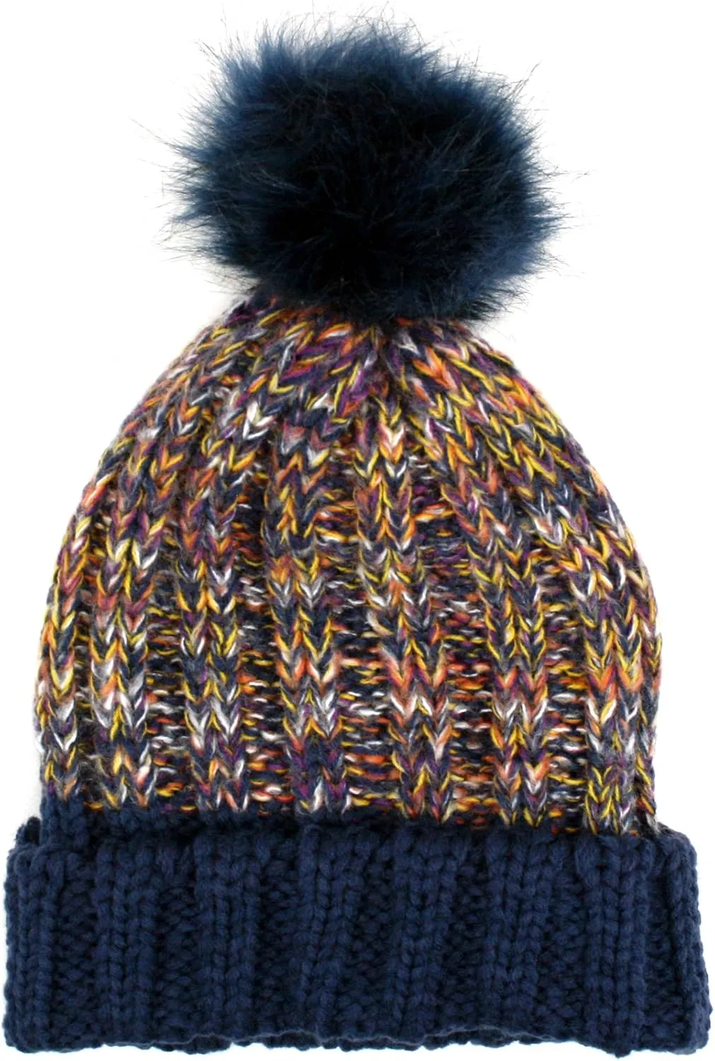 ANGELA & WILLIAM Women's Winter Warm Variegated Knit Cuffed Slouchy Beanie with Soft Faux Fur Pom Pom