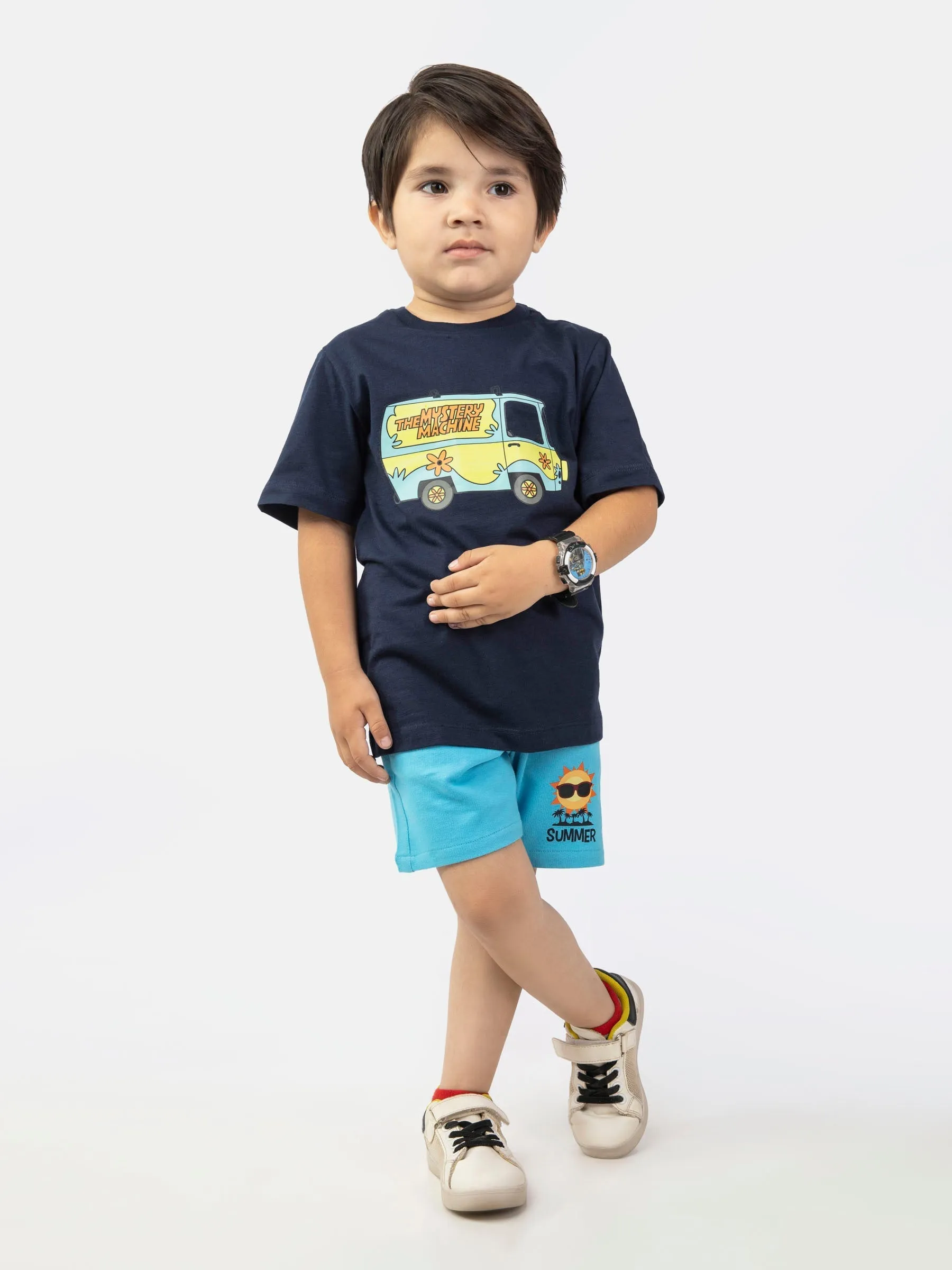 Aqua Blue Knitted Casual Shorts