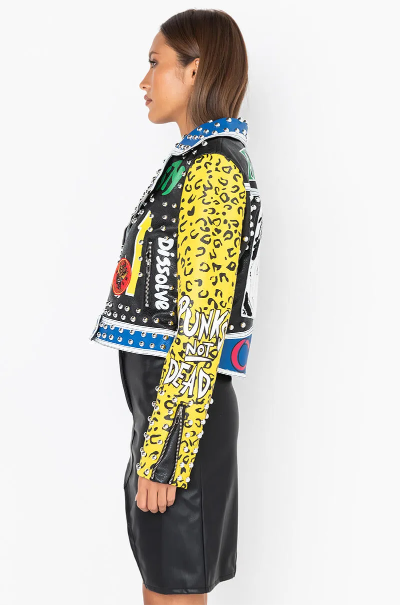 AZALEA WANG CRY BABY PATCH MOTO JACKET