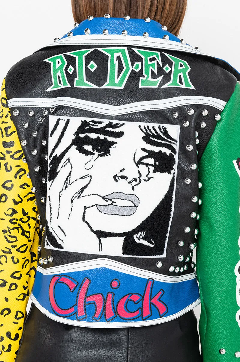 AZALEA WANG CRY BABY PATCH MOTO JACKET