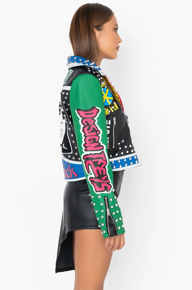 AZALEA WANG CRY BABY PATCH MOTO JACKET