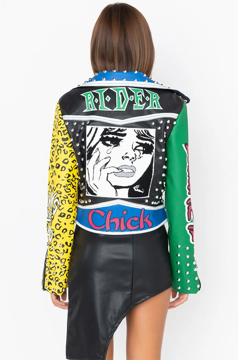 AZALEA WANG CRY BABY PATCH MOTO JACKET