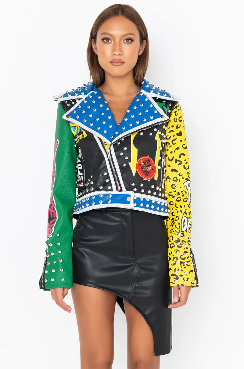 AZALEA WANG CRY BABY PATCH MOTO JACKET