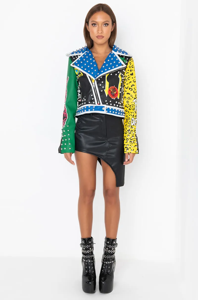 AZALEA WANG CRY BABY PATCH MOTO JACKET