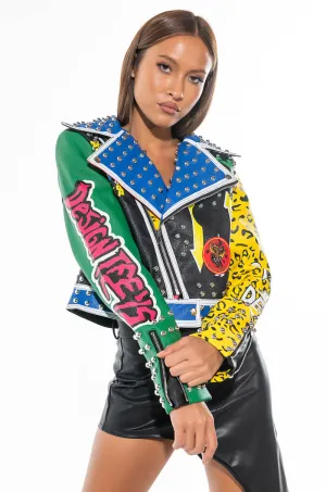 AZALEA WANG CRY BABY PATCH MOTO JACKET