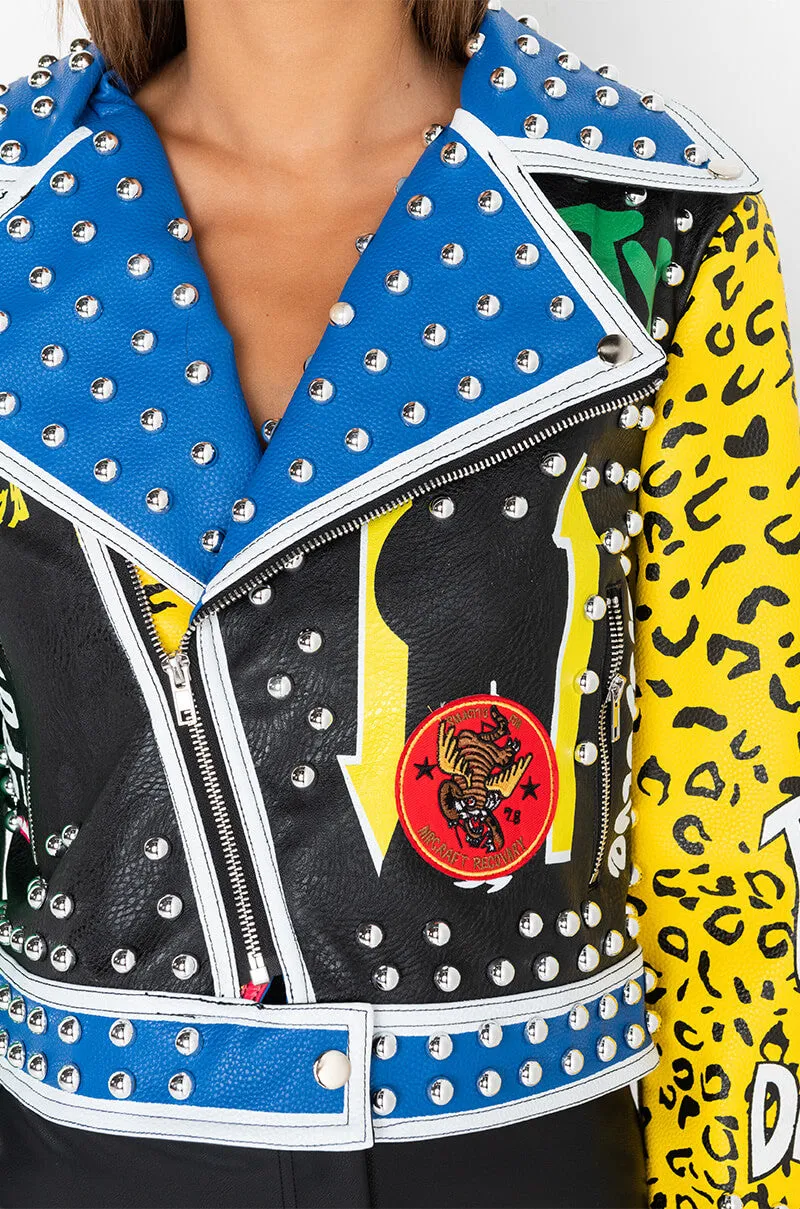AZALEA WANG CRY BABY PATCH MOTO JACKET