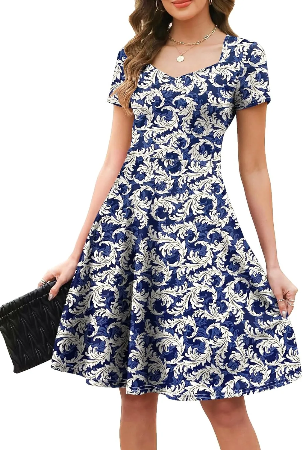 BARASA Women's Wear to Work Dresses Elegant Sweetheart Neck Short Sleeve Party A-Line Knee Length Dress D163