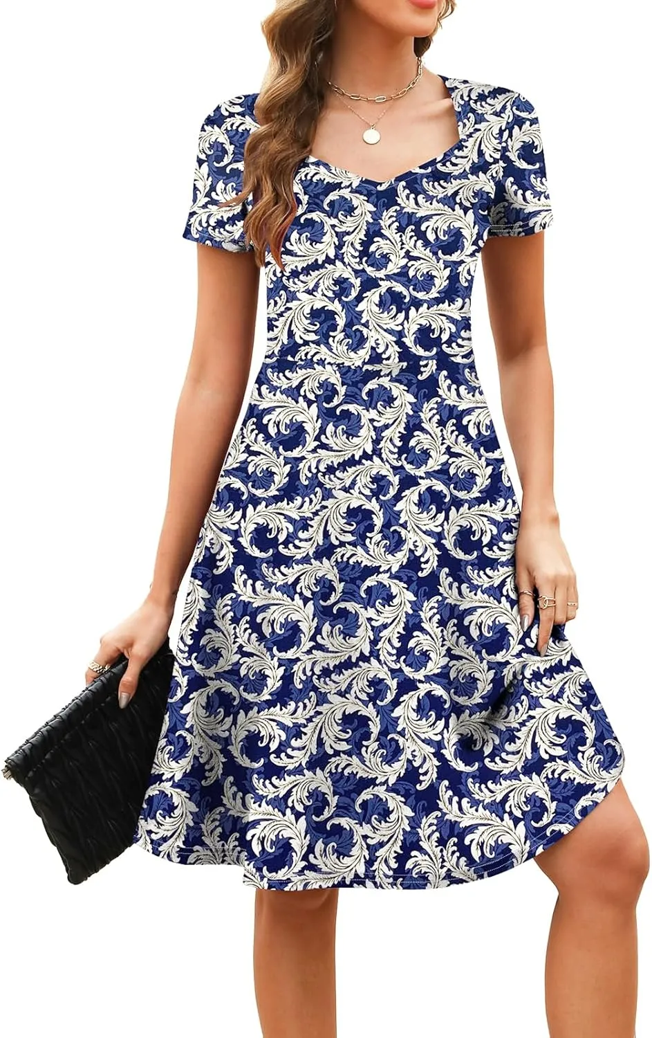 BARASA Women's Wear to Work Dresses Elegant Sweetheart Neck Short Sleeve Party A-Line Knee Length Dress D163
