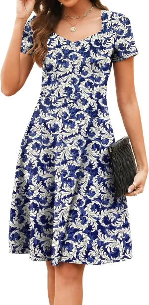 BARASA Women's Wear to Work Dresses Elegant Sweetheart Neck Short Sleeve Party A-Line Knee Length Dress D163