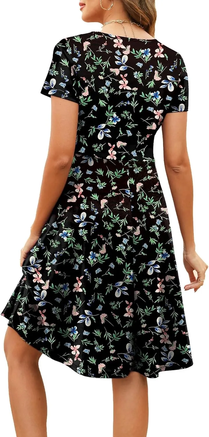 BARASA Women's Wear to Work Dresses Elegant Sweetheart Neck Short Sleeve Party A-Line Knee Length Dress D163