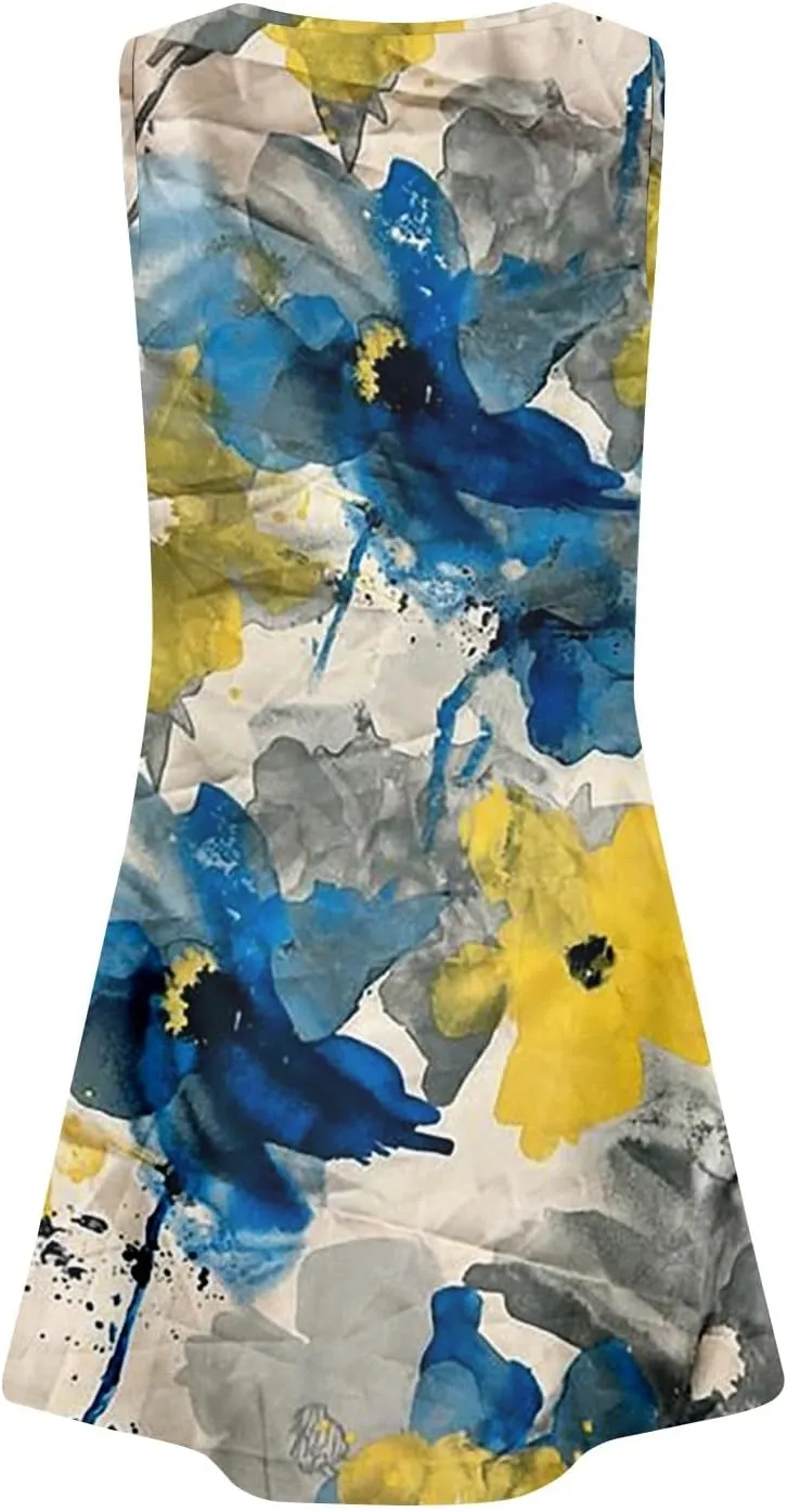 Beach Vacation Clothes for Women Summer Spring Dresses 2025 Sleeveless Square Collar Casual Sundresses