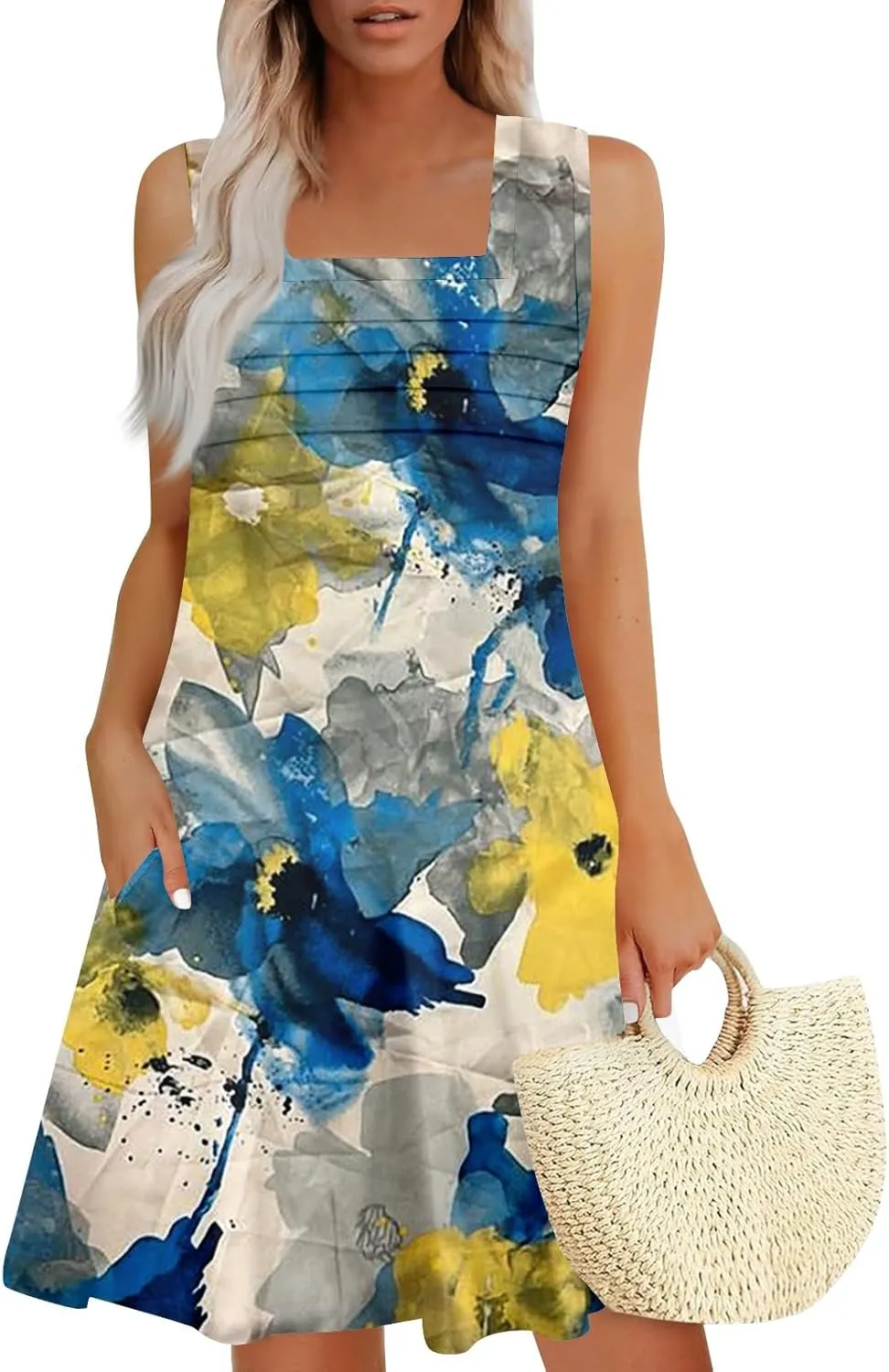 Beach Vacation Clothes for Women Summer Spring Dresses 2025 Sleeveless Square Collar Casual Sundresses