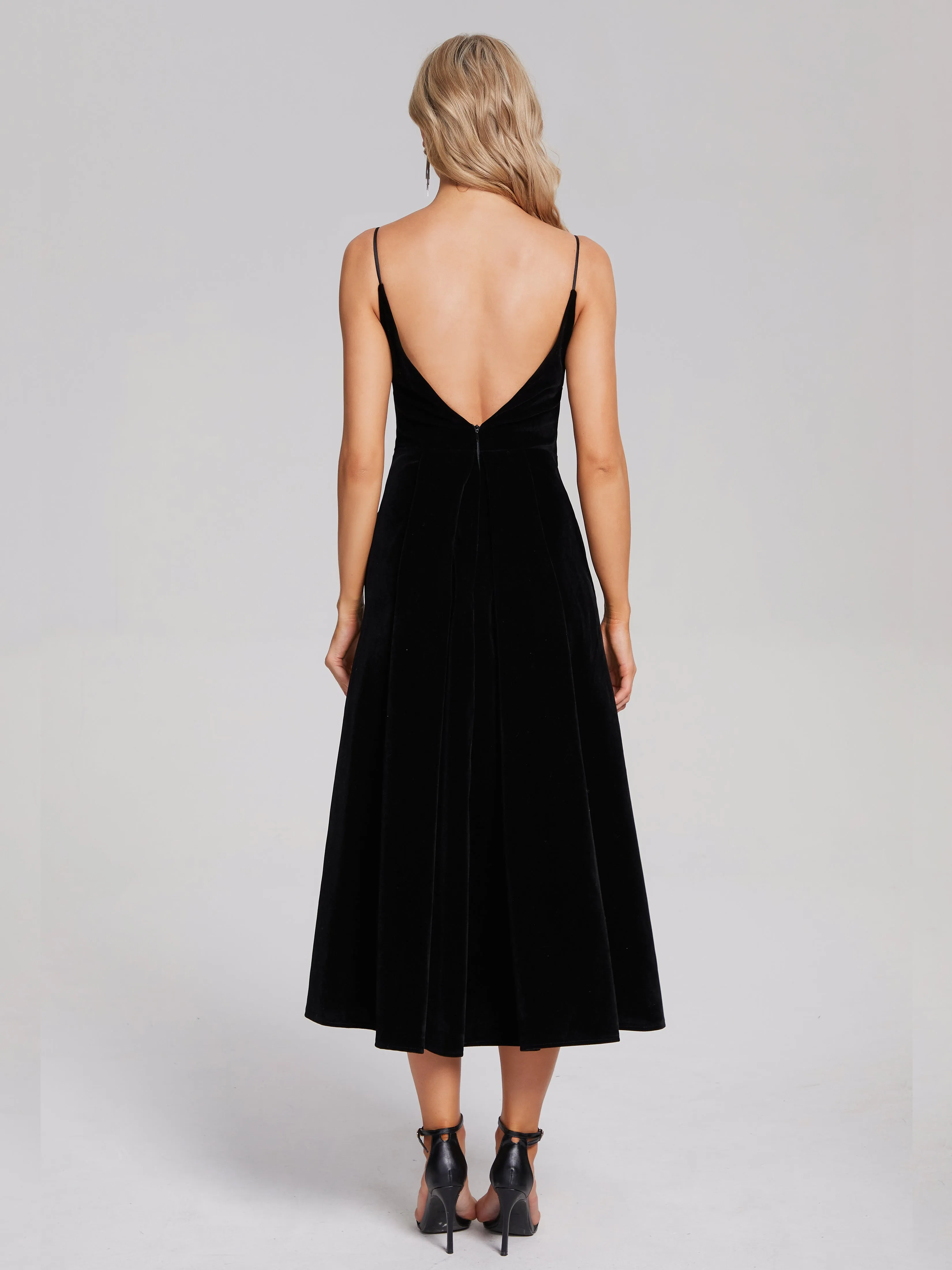 Black Tea Length Velvet Mother of the Bride Dresses
