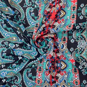 Blue-Red- Multi Paisley Printed Poly Chiffon Woven Fabric