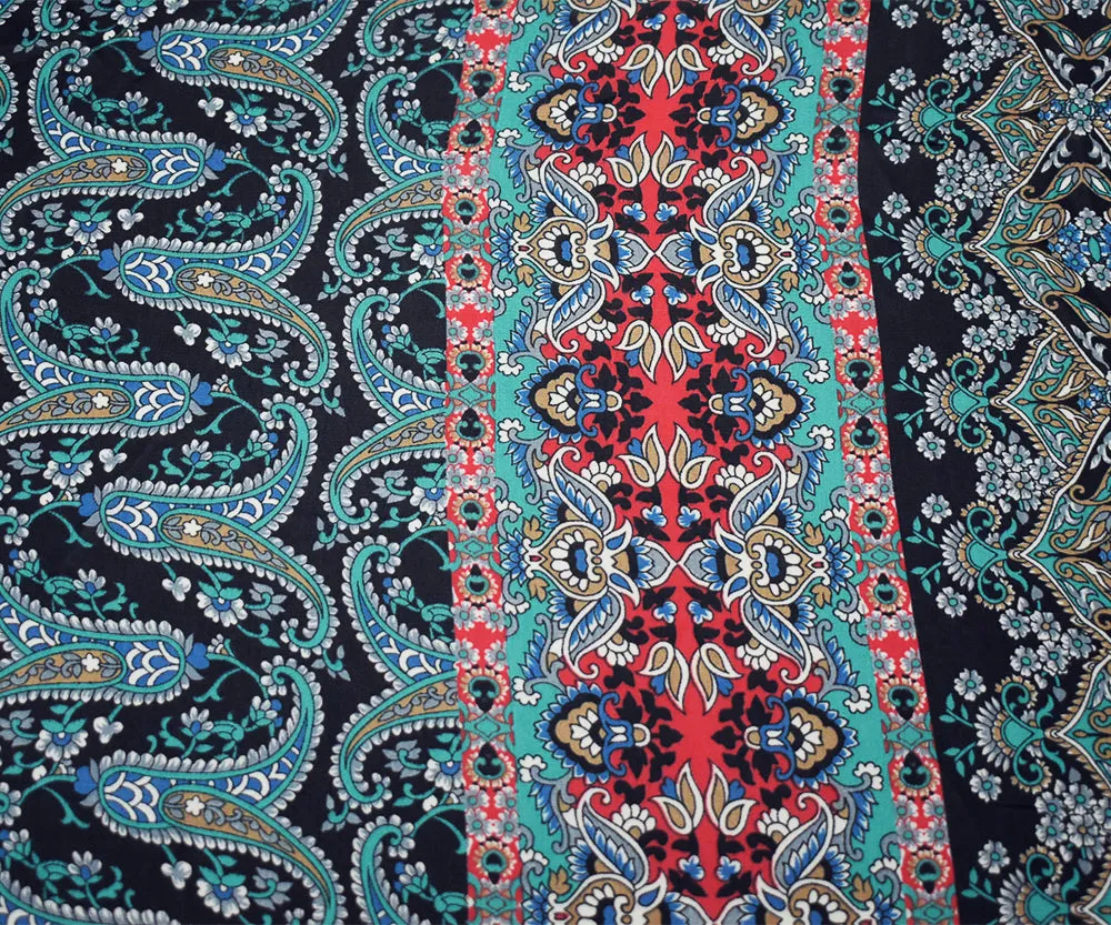 Blue-Red- Multi Paisley Printed Poly Chiffon Woven Fabric