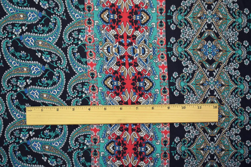 Blue-Red- Multi Paisley Printed Poly Chiffon Woven Fabric