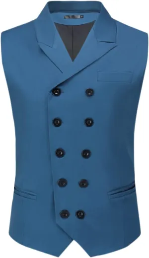 Boyland Men's Double Breasted Business Wedding Vests Dress Waistcoat 10 Buttons Closure V-Neck Suit Vest Slim Fit Plus Size