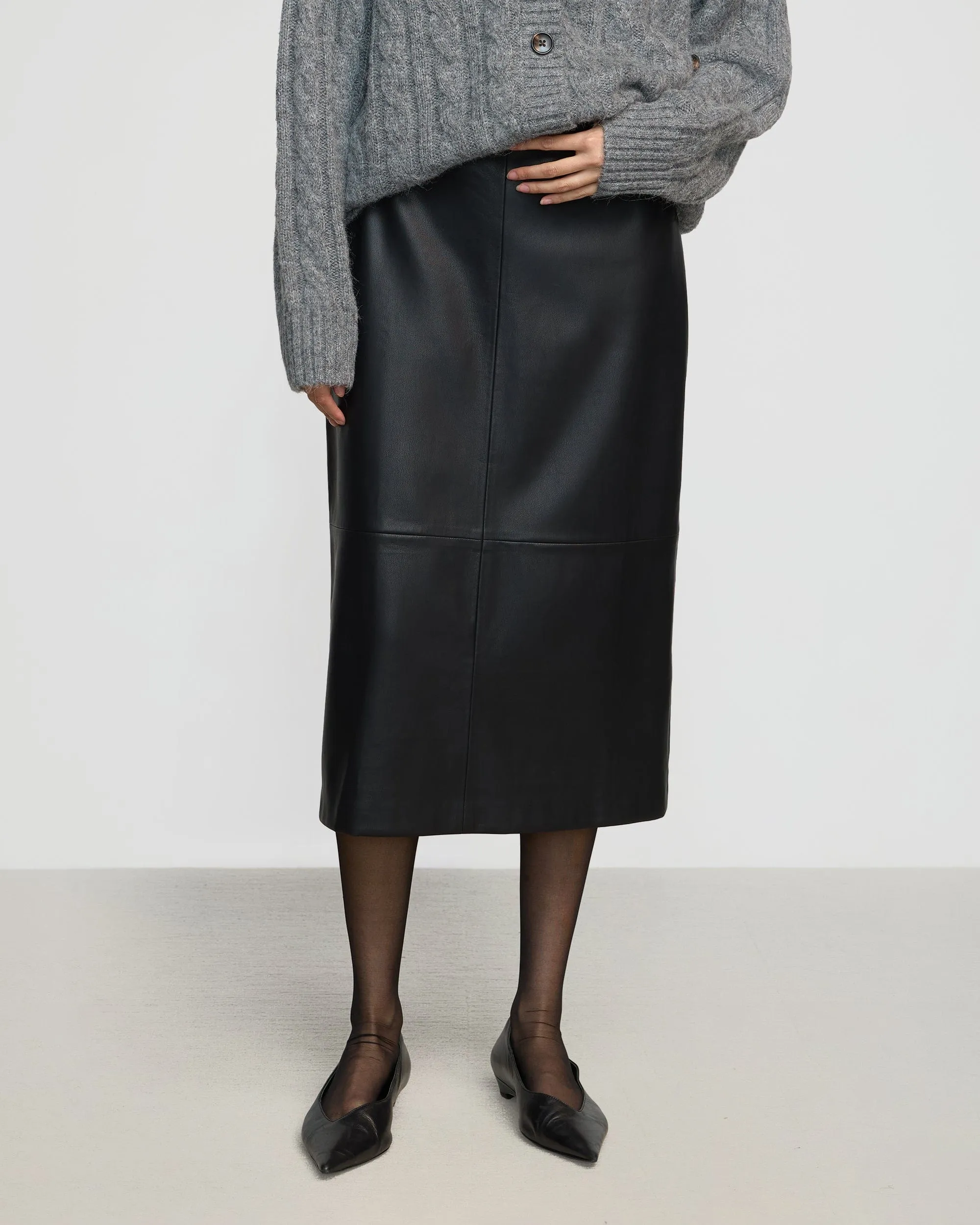 Briony Back Split-Hem Vegan Leather Skirt