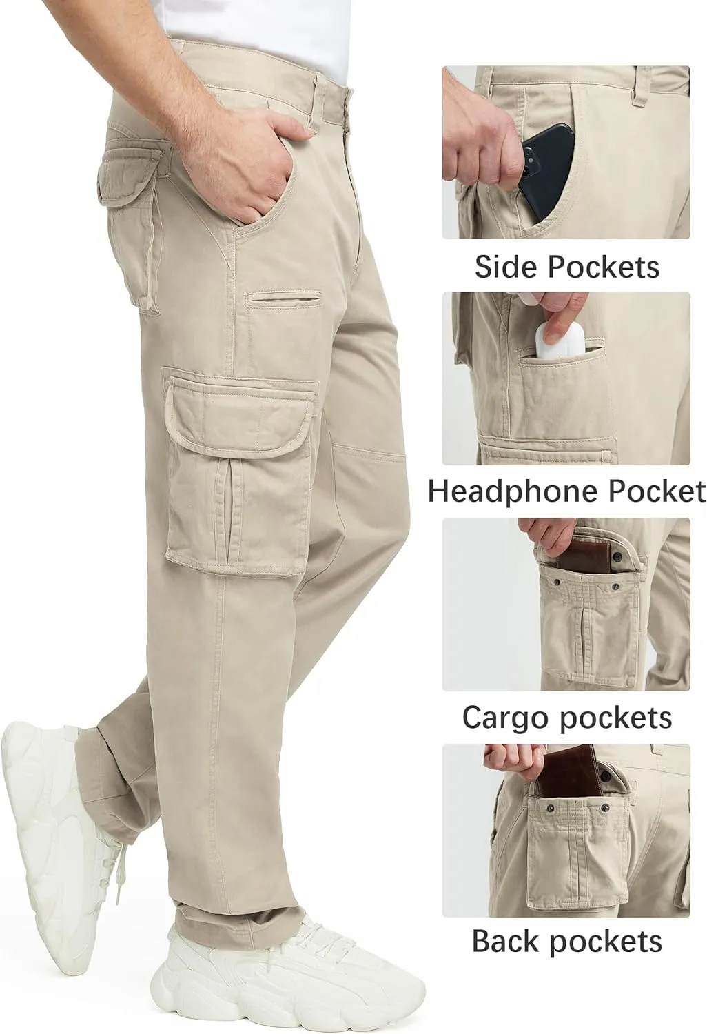 Cargo Pants for Men Multi Pockets Mens Pants Classic Cotton Casual Work Hiking Relaxed Fit Chino Pants