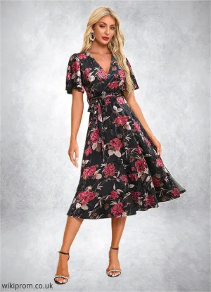 Cassidy Jacquard V-Neck Elegant A-line Velvet Midi Dresses SWKP0022294
