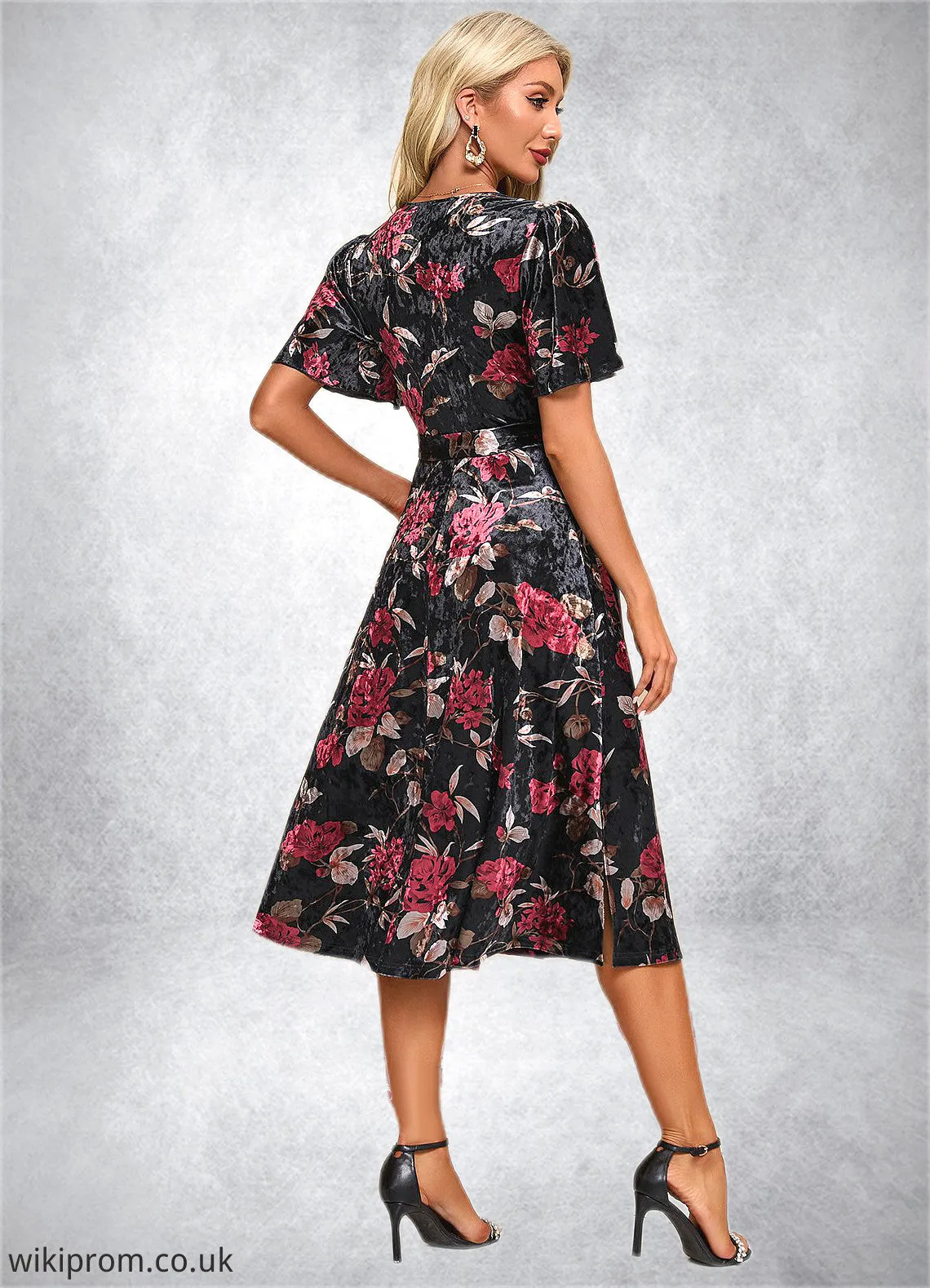 Cassidy Jacquard V-Neck Elegant A-line Velvet Midi Dresses SWKP0022294