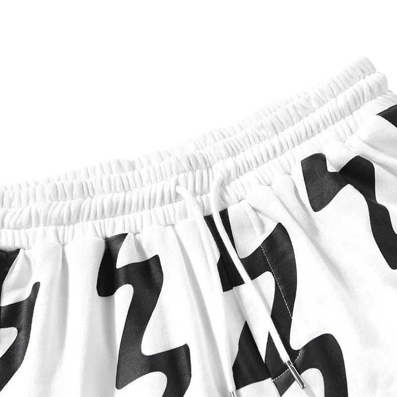 Color Block Lightning Stripes Print Loose Shorts