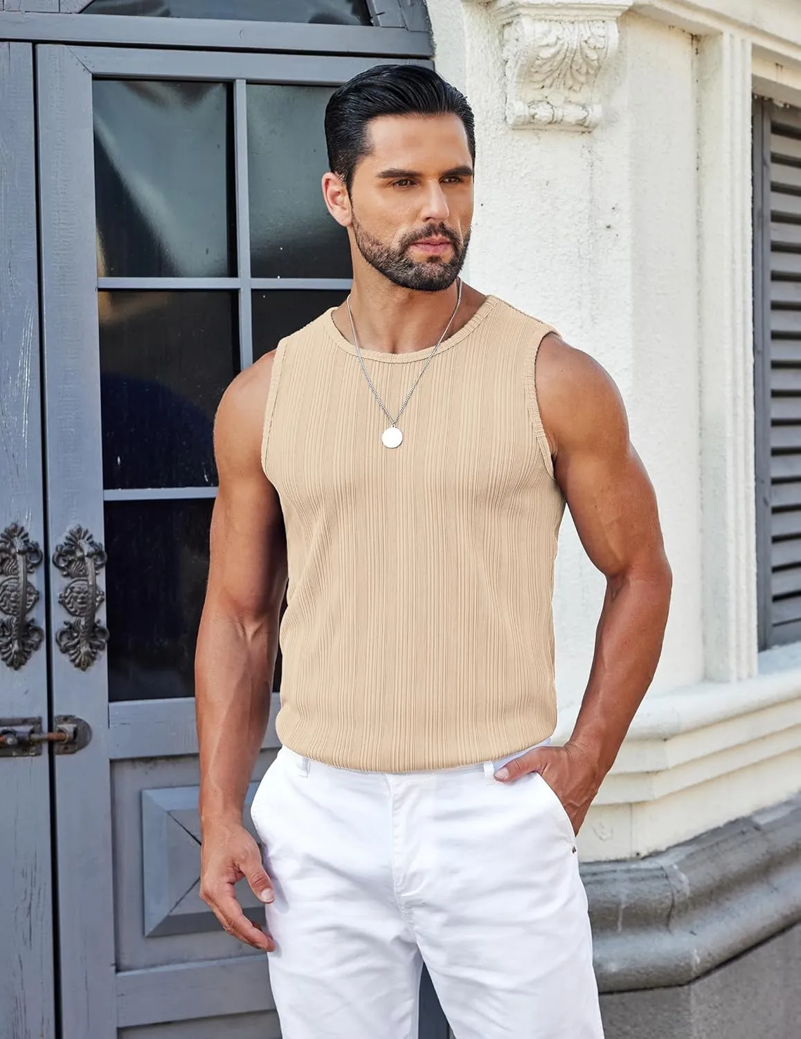 COOFANDY Mens Ribbed Knit Tank Tops Casual Sleeveless Muscle Shirts Basic Undershirts Tank
