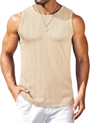 COOFANDY Mens Ribbed Knit Tank Tops Casual Sleeveless Muscle Shirts Basic Undershirts Tank
