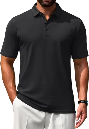 Cotrasen Men's Polo Shirts Short Sleeve Soft Cotton Pique T-Shirts 3 Buttons Classic Fit Casual Performance Golf Shirts