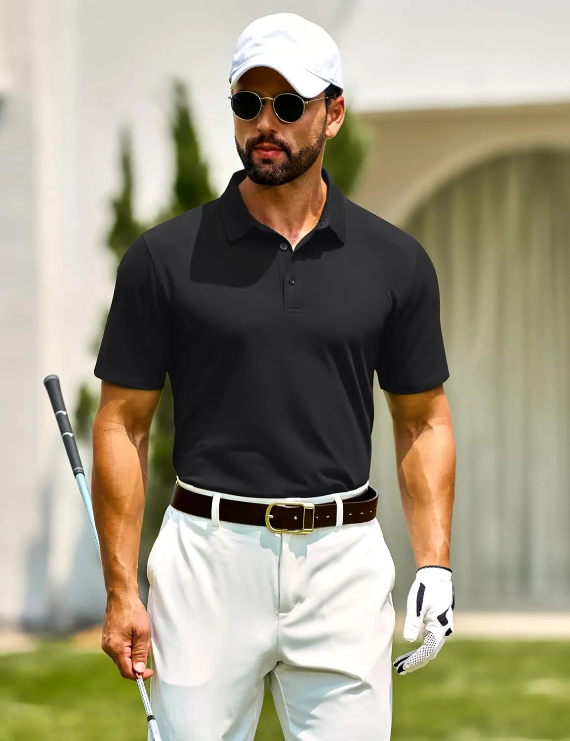 Cotrasen Men's Polo Shirts Short Sleeve Soft Cotton Pique T-Shirts 3 Buttons Classic Fit Casual Performance Golf Shirts