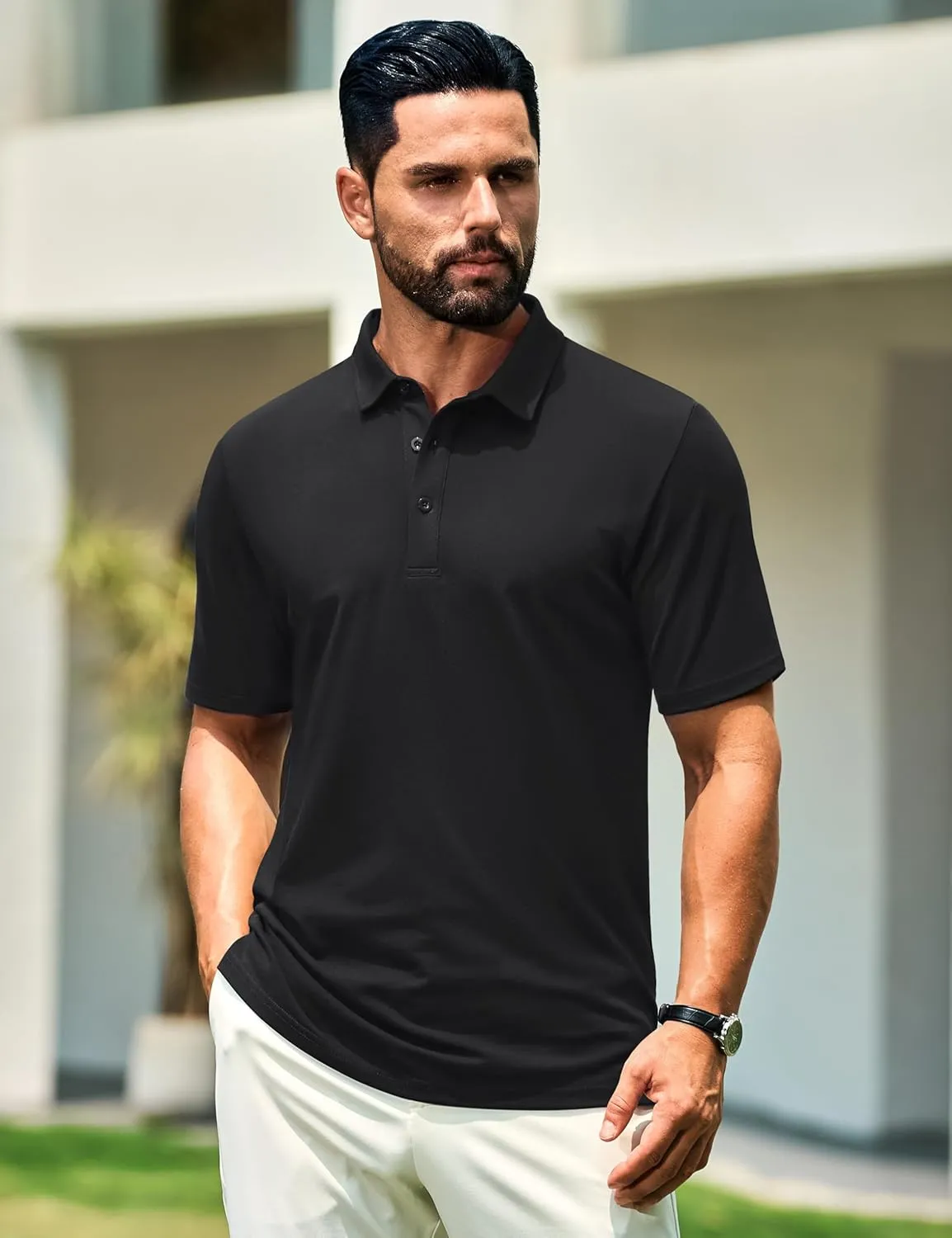 Cotrasen Men's Polo Shirts Short Sleeve Soft Cotton Pique T-Shirts 3 Buttons Classic Fit Casual Performance Golf Shirts