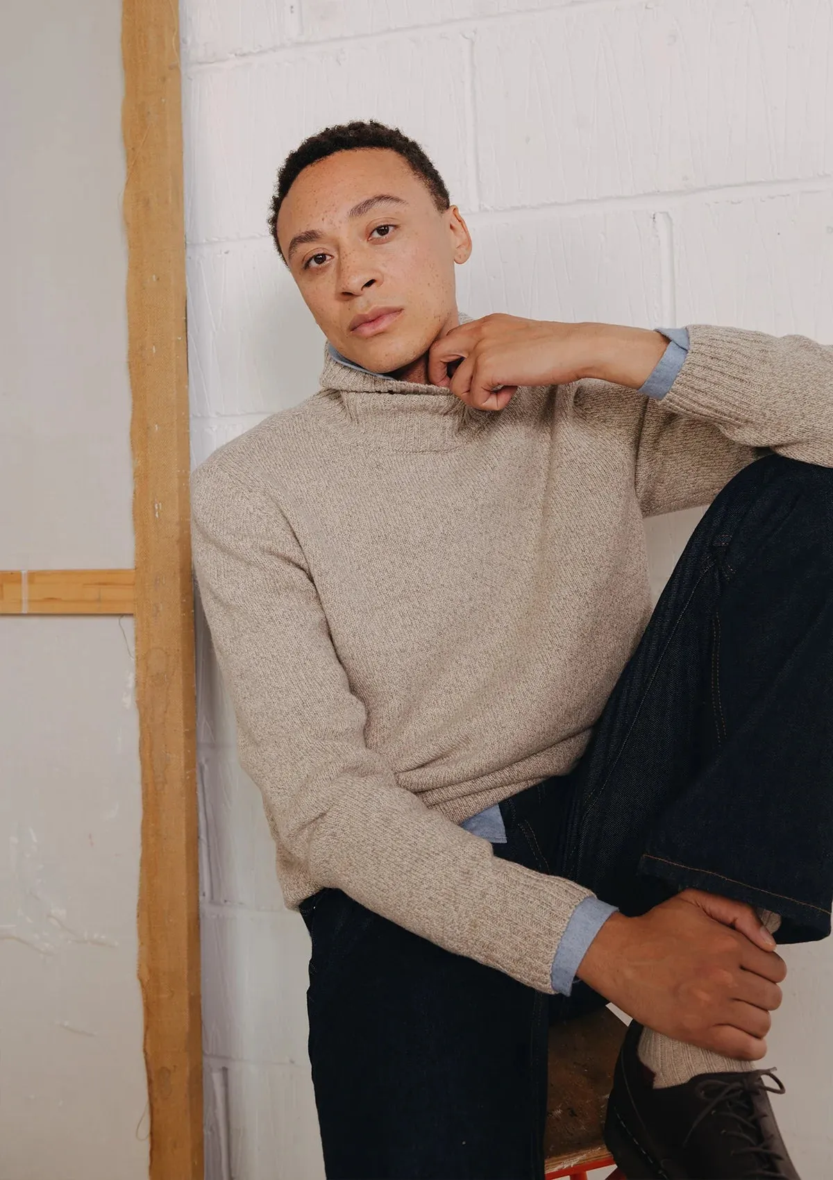 Cream Melange Roll Neck Jumper