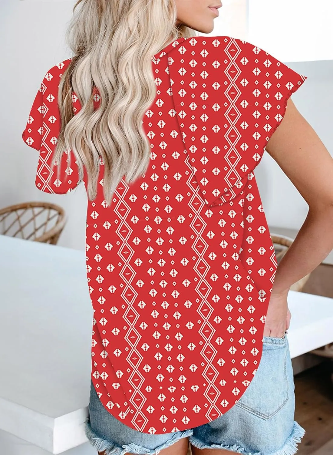 Dokotoo Women's Casual Boho Floral Printed V Neck Tops Drawstring Short Long Sleeve T Shirt Blouses
