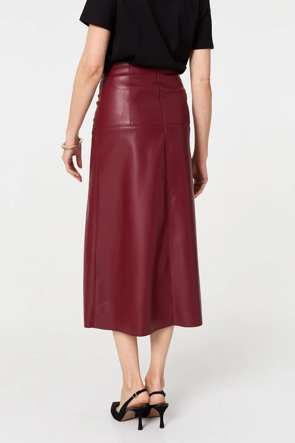Faux Leather High Waist Midi Skirt