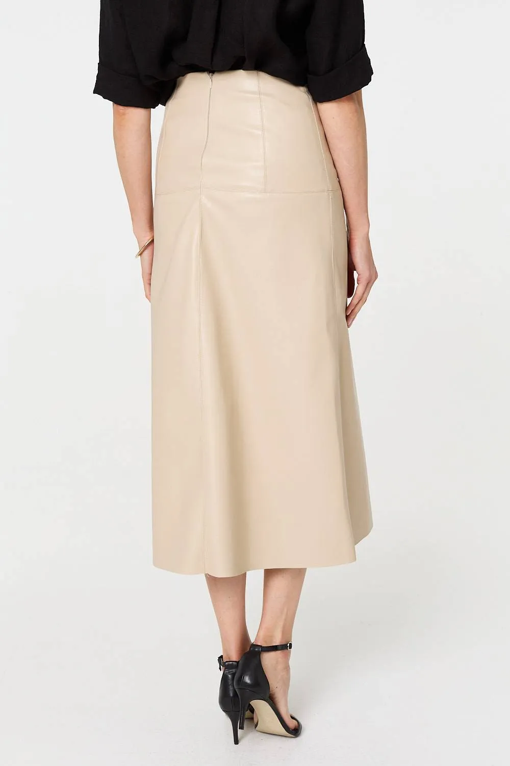 Faux Leather High Waist Midi Skirt