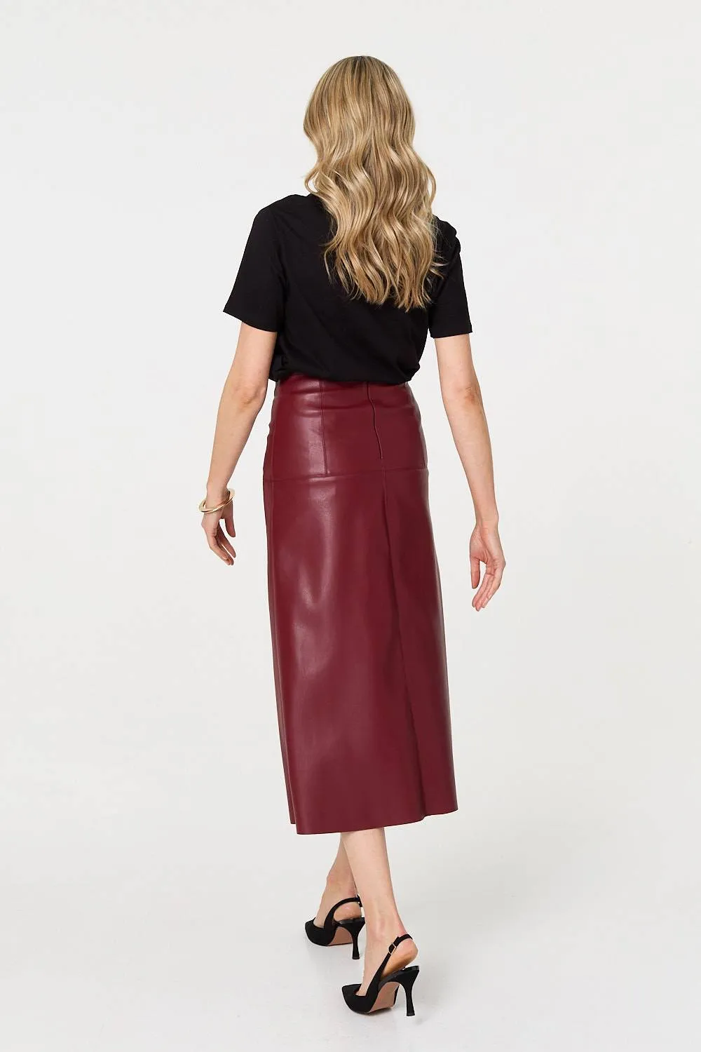 Faux Leather High Waist Midi Skirt