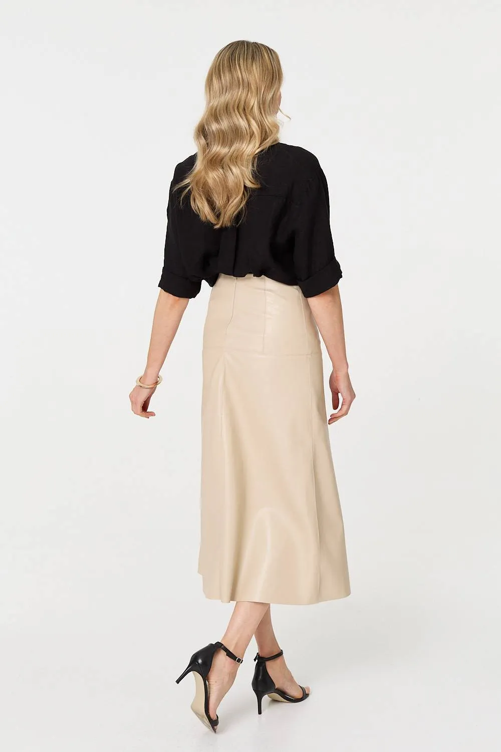 Faux Leather High Waist Midi Skirt