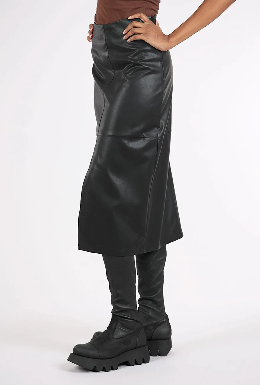 Faux Leather Midi Skirt, Black