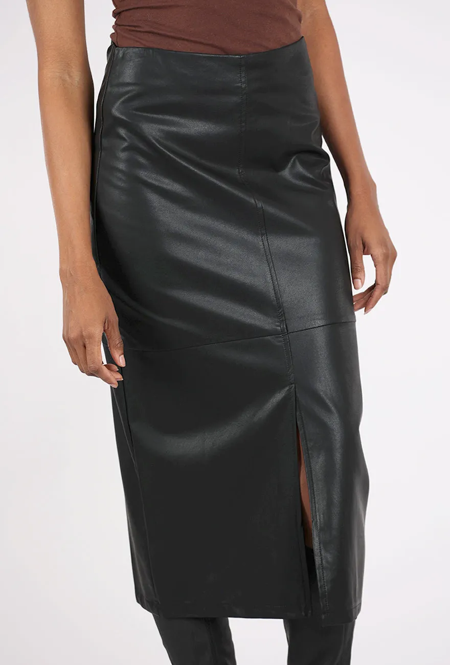 Faux Leather Midi Skirt, Black