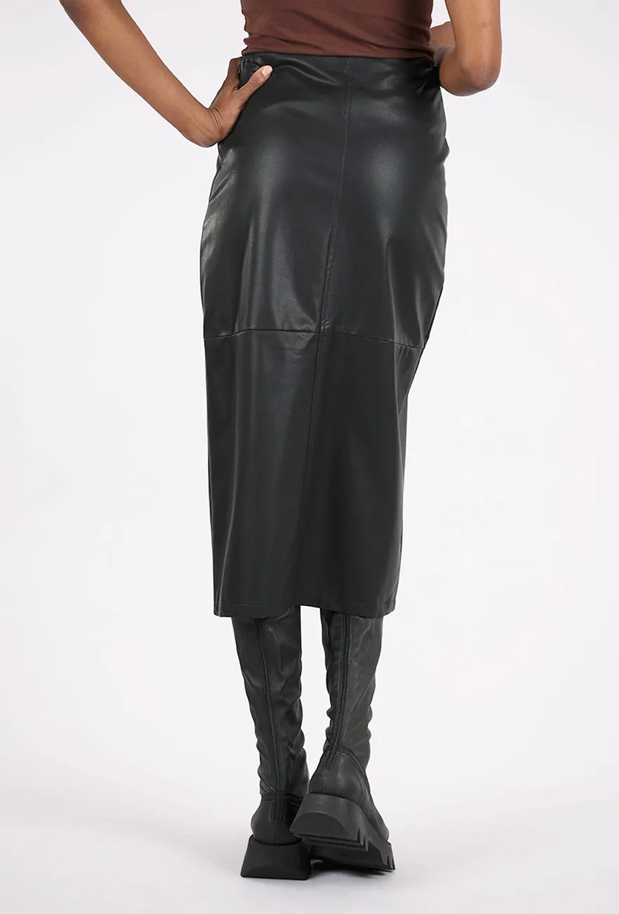 Faux Leather Midi Skirt, Black