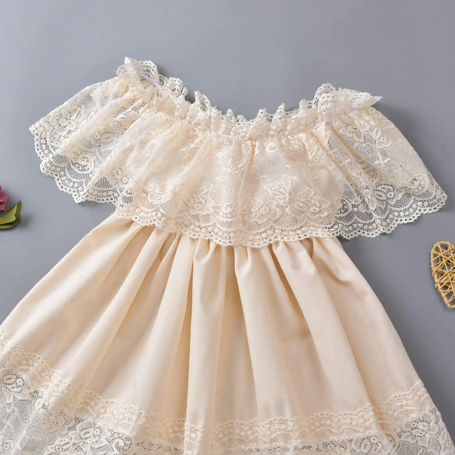 fioukiay Toddler Girl-Wedding-Princess-Maxi-Dress Boho Off Shoulder Lace Ruffle Dress Gowns Holiday Dresses