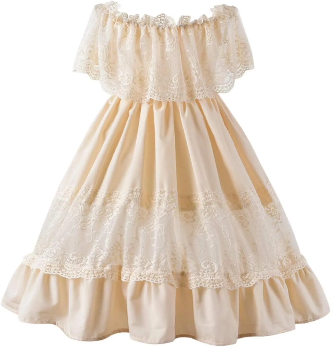 fioukiay Toddler Girl-Wedding-Princess-Maxi-Dress Boho Off Shoulder Lace Ruffle Dress Gowns Holiday Dresses