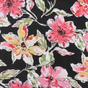 Flower Pink-Black-Multi Floral Printed Polyester Chiffon Woven Fabric