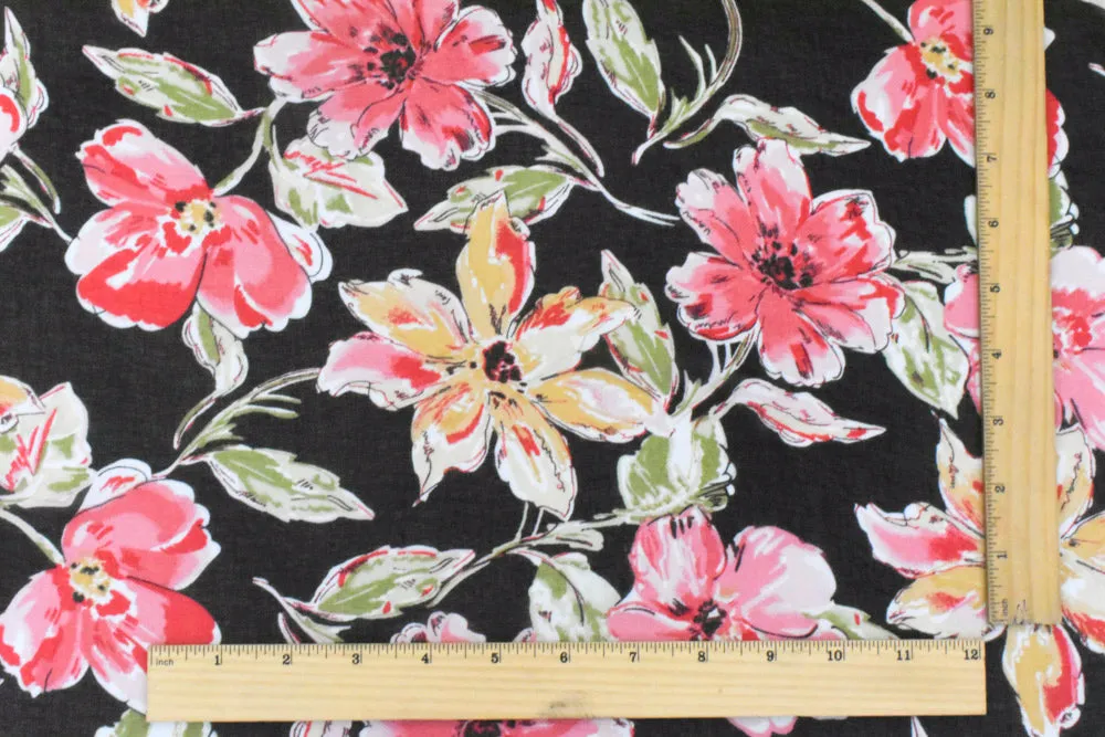 Flower Pink-Black-Multi Floral Printed Polyester Chiffon Woven Fabric